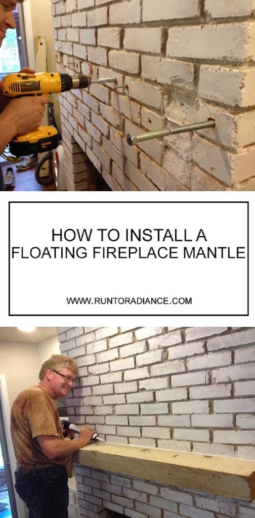 This fireplace mantle diy with a floating wood beam is perfect! I had no idea it would be so easy to drill into brick and create a fireplace mantle diy project. It's perfectly rustic- totally fixer upper approved I think!