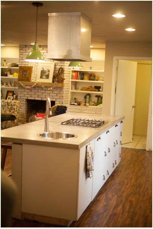 Finished home renovation with DIY concrete countertops in the kitchen space