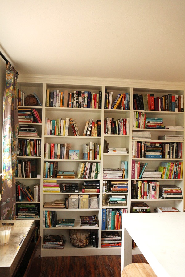 Studio room reveal with billy bookcase built-ins.
