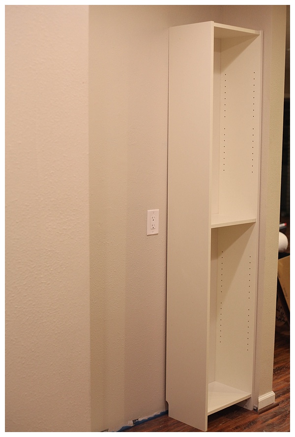IKEA Hack Billy Bookcase - Kitchen Pantry using Ikea bookcase. Believe it or not this works better as a kitchen pantry than its intended use.