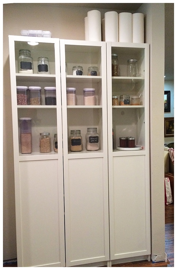 Organized Ikea pantry with doors 