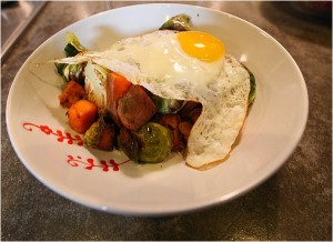 Healthy Quick Meals—Sweet Potato, Brussels Sprouts & Egg