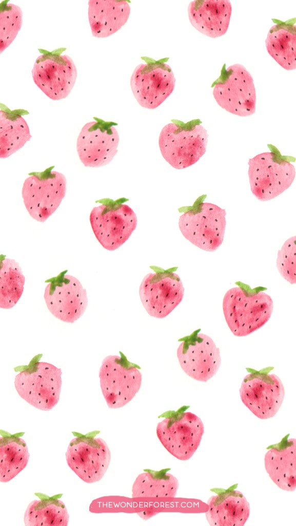 Cute iphone background with watercolored strawberries