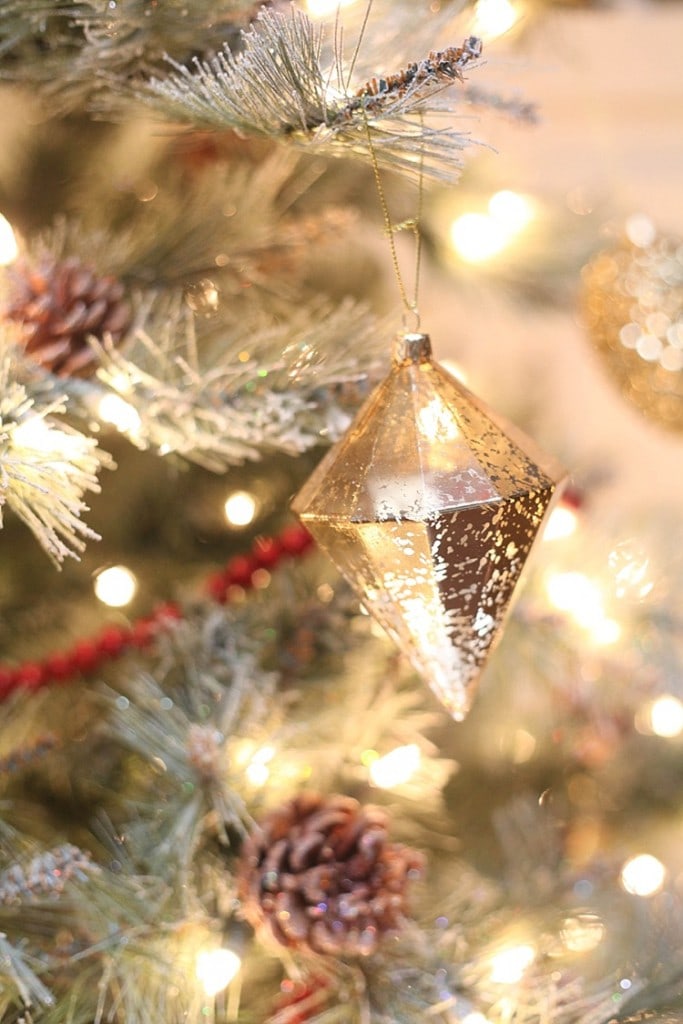 rustic gold ornament on the Christmas tree
