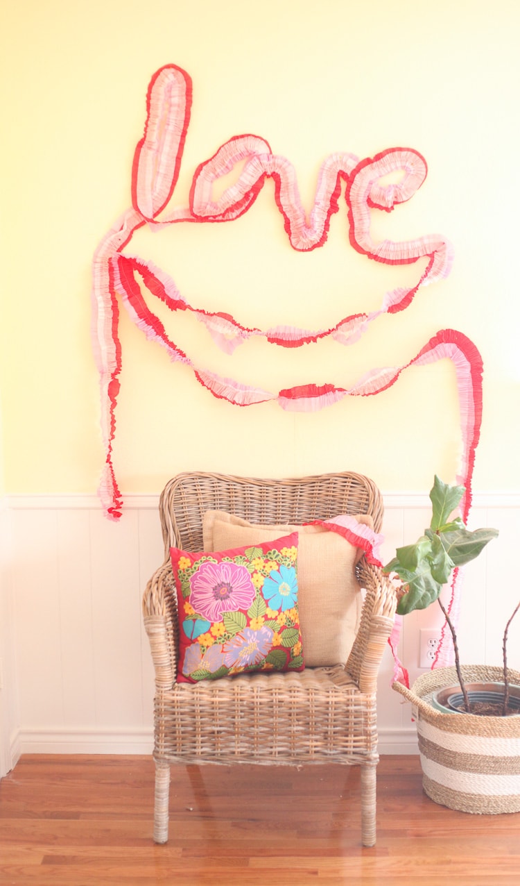 What a cool way to use crepe paper to decorate for Valentine's Day! Totally doing this, they are like $1 each! Love! 
