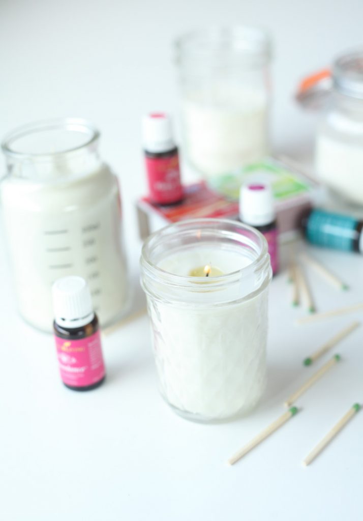 These diy candles are so easy to make! They are homemade are with soy and scented with essential oils then poured into mason jars. This quick and easy diy project takes about 20 minutes from start to finish…even I can make diy candles!