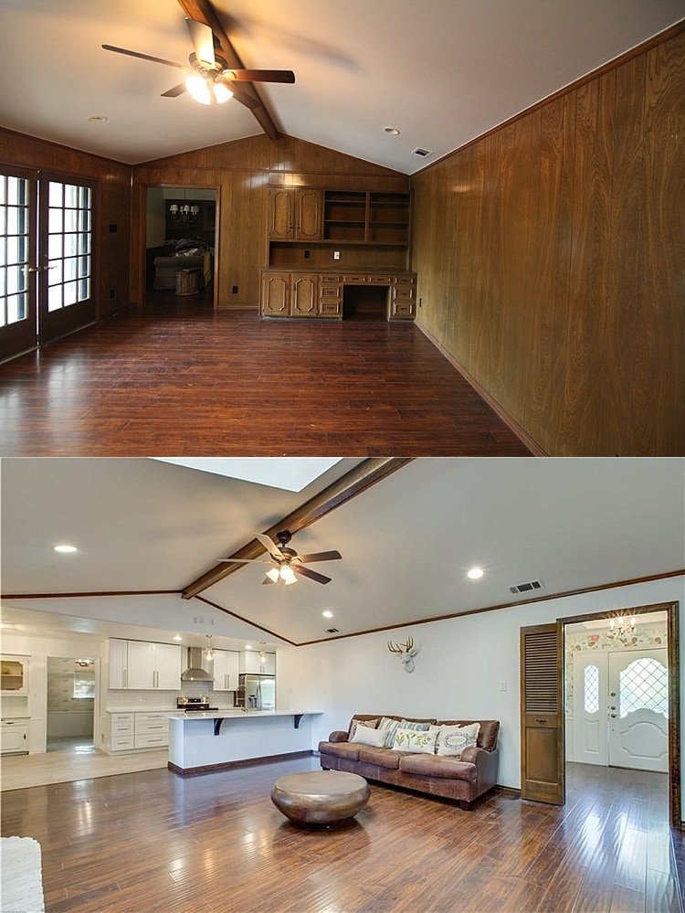 kitchen remodel before and after - Living room wall opened to reveal kitchen