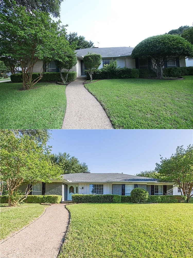 House remodel on a budget! These before and after pictures are amazing and full of DIY ideas. This ranch home flip has some good before and after home exterior shots.