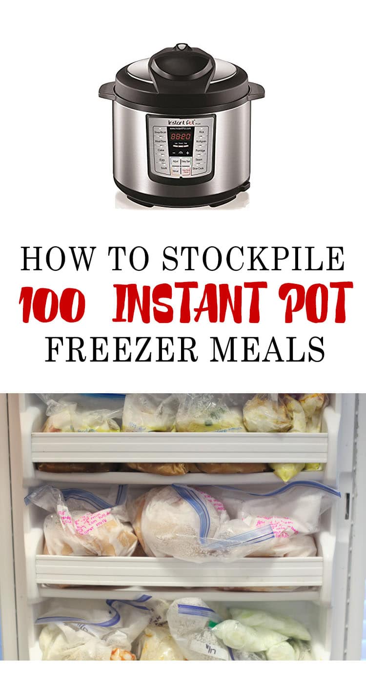 Easy make-ahead Instant Pot freezer meals! This is the easiest way I’ve seen how to stockpile 100 instant pot freezer meals before baby. Having meals for after baby is born helps so much—definitely doing this next time!