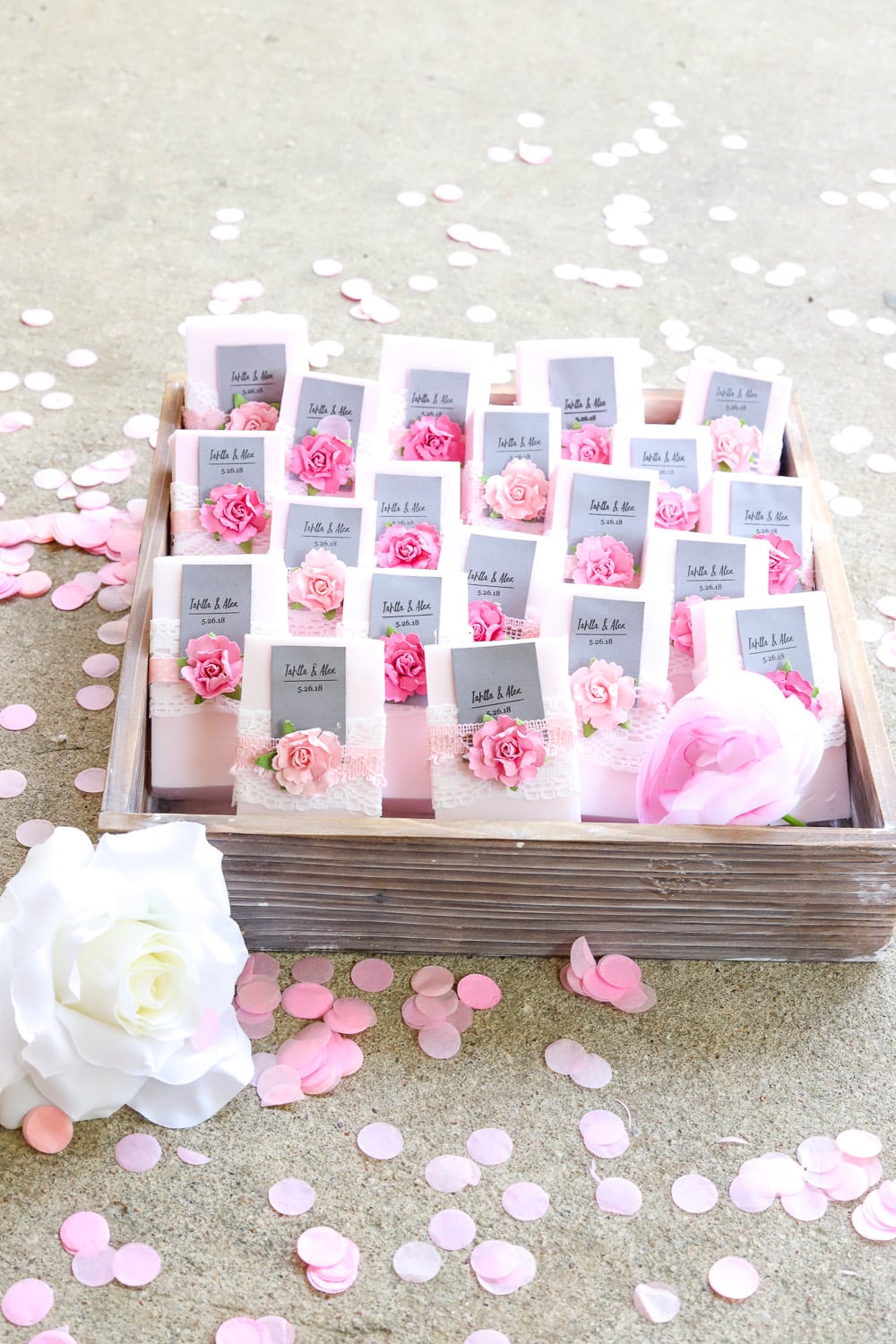 diy rose wedding soap favors with confetti