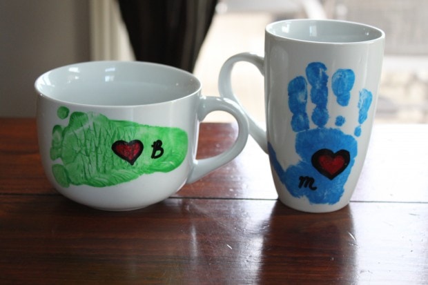 father's day craft handprint and footprint mug