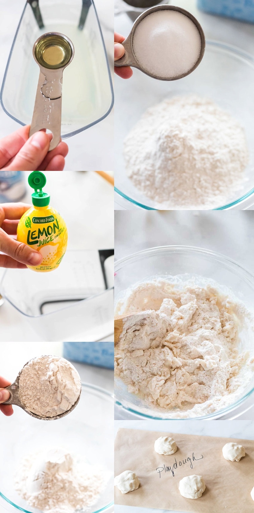 Step by step visual steps for how to make edible playdough. 