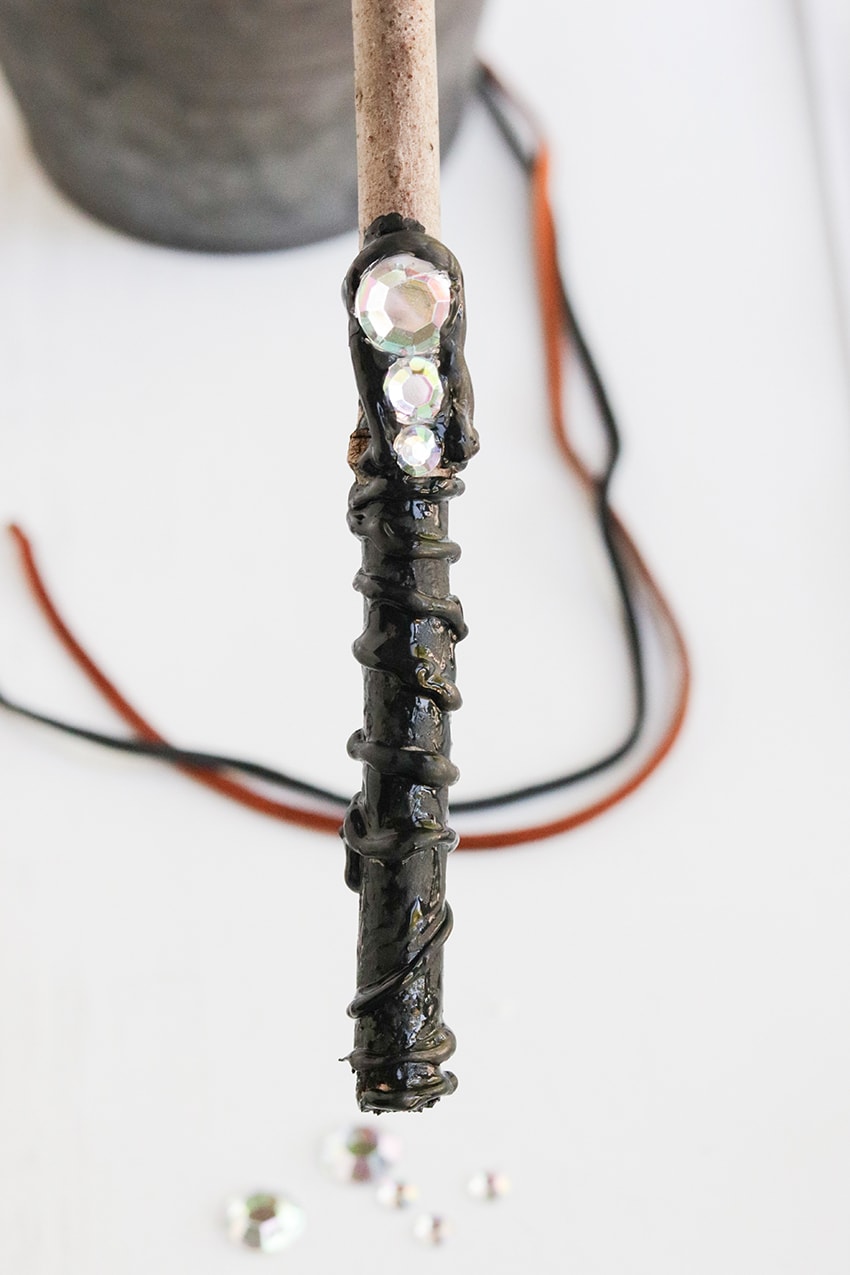 diy harry potter wand handle - painted black with gemstones