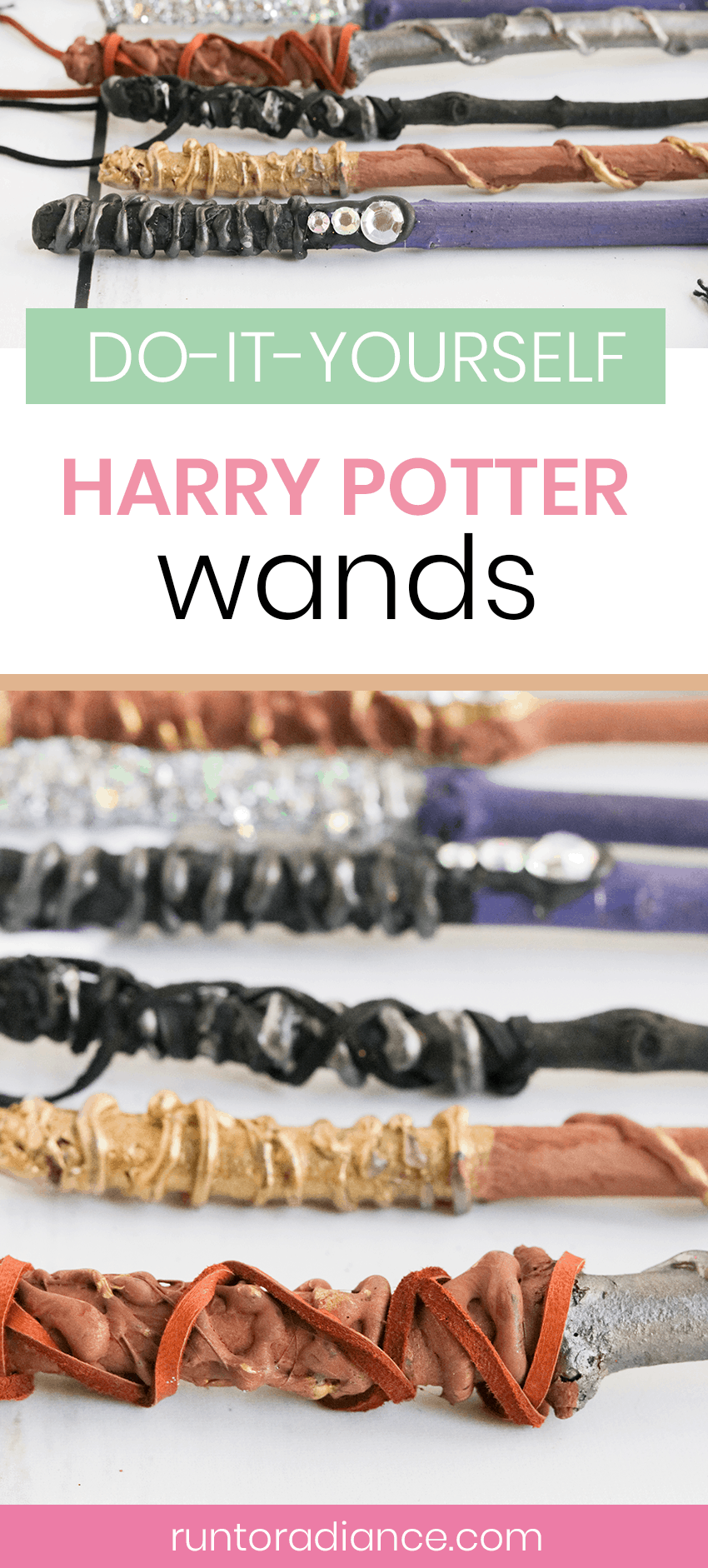 Row of diy Harry Potter wands