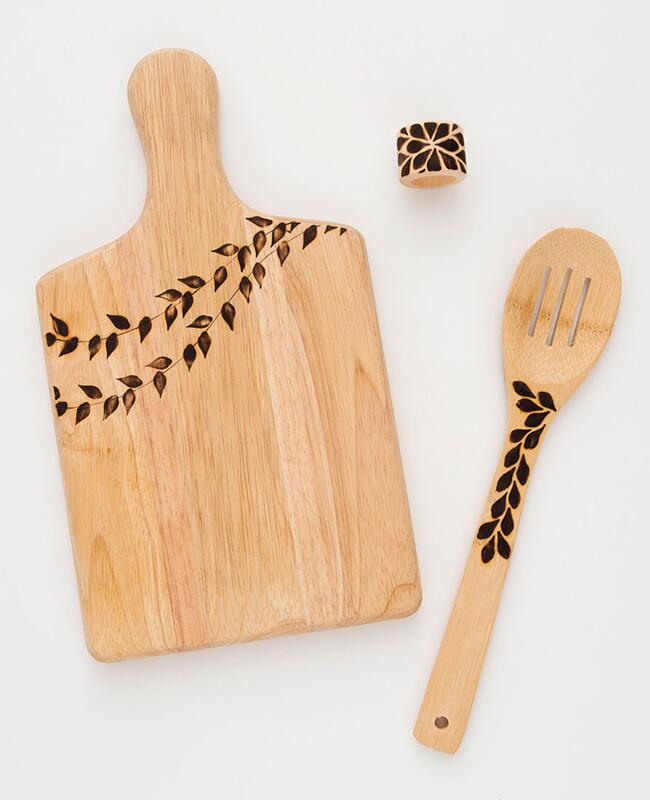 wood burn utensil and cutting board set