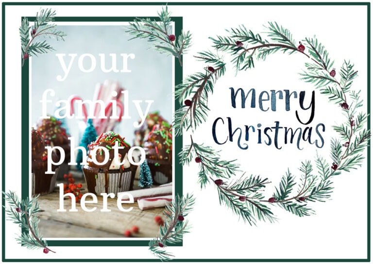 wreath card with Merry Christmas inside