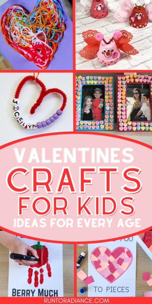 Collage of various valentine's day crafts for kids of every age. 