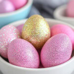 pink and golds easter eggs decorated with glitter
