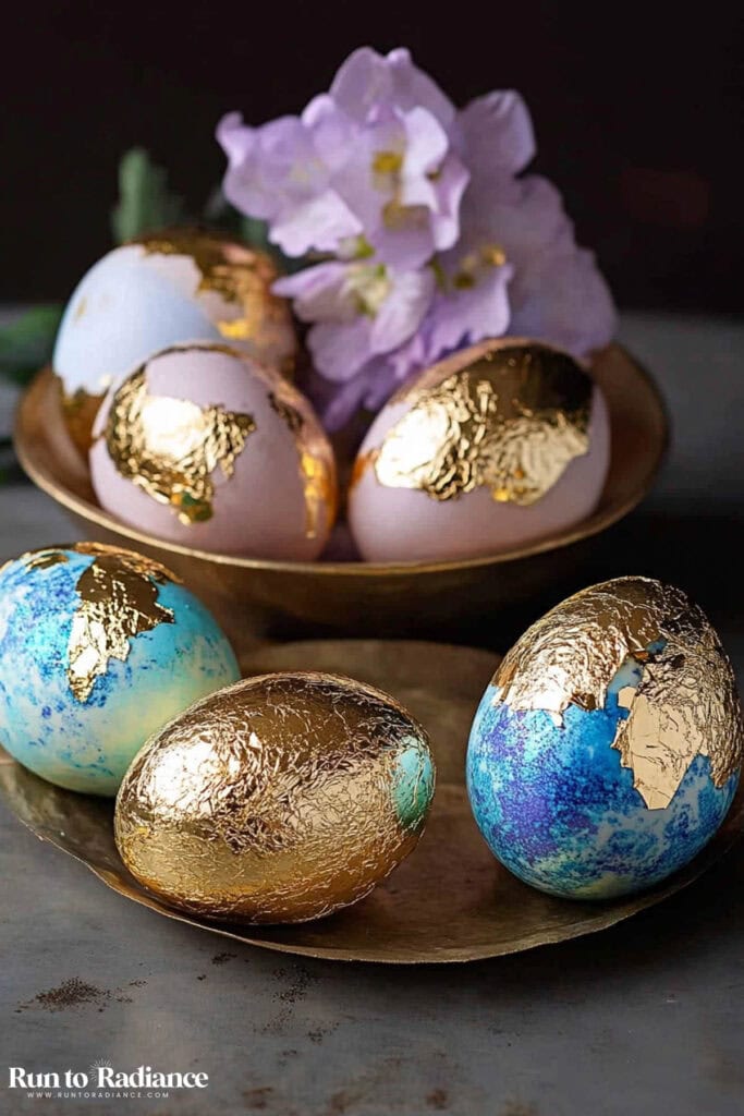 using gold leaf to decorate Easter eggs