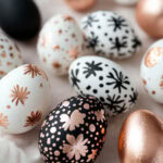 gold black and white abstract painted eggs