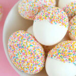 bowl of DIY Sprinkle Easter eggs