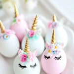 hard boiled eggs decorated to look like unicorns