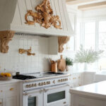 white appliances in an ornate white and gold kitchen