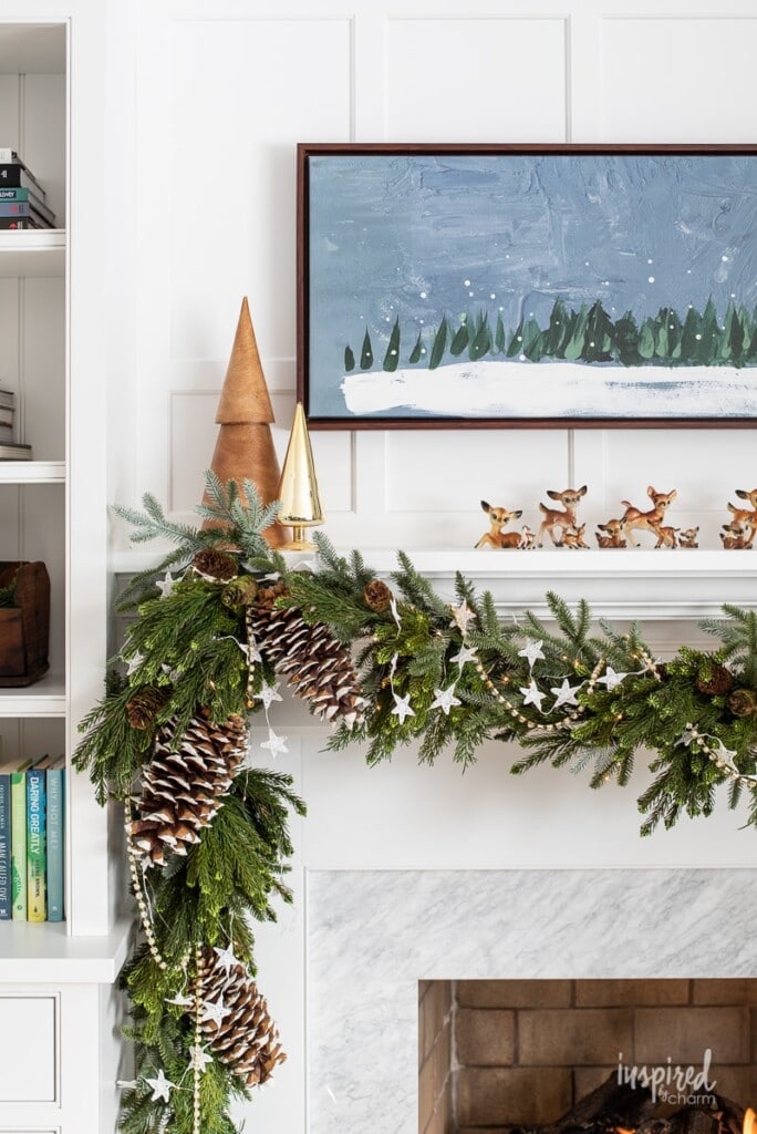 Christmas mantel decor inspired by nature