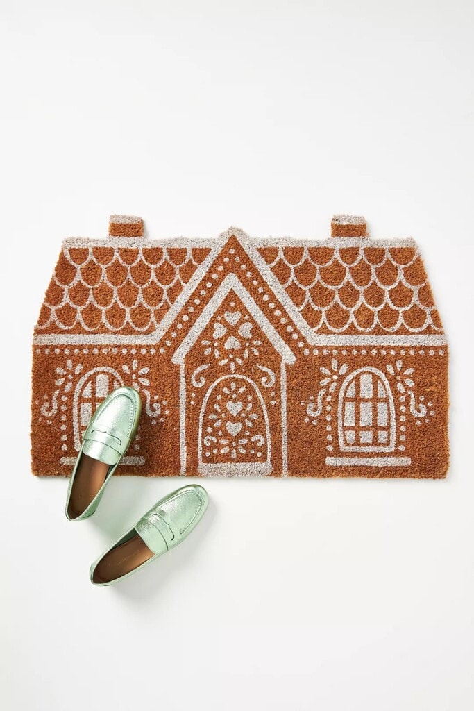 Christmas doormats in the shape of a gingerbread house