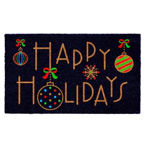 happy holidays black doormat
