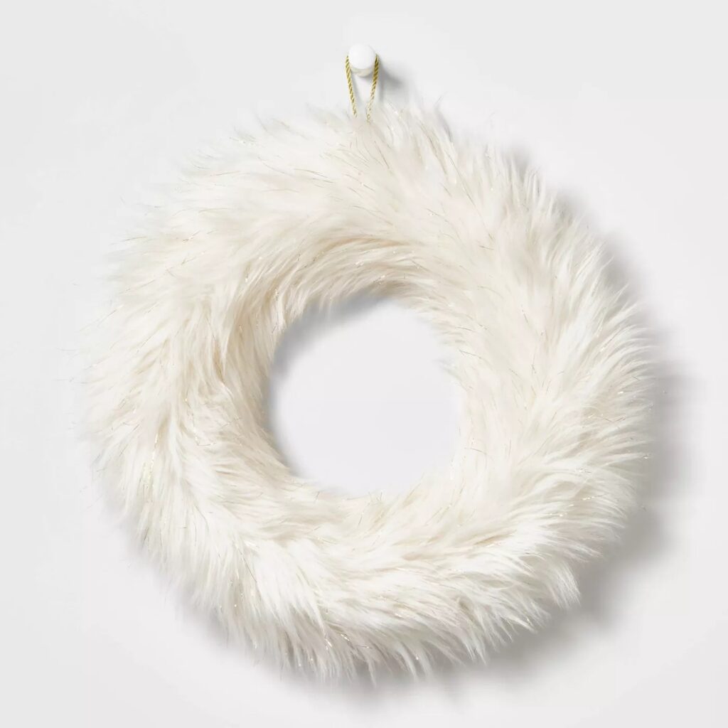 wreath made of faux fur for indoor decoration