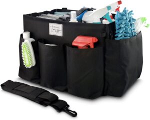 Caddy bag that holds cleaning supplies.