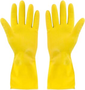 Yellow rubber gloves for cleaning. 