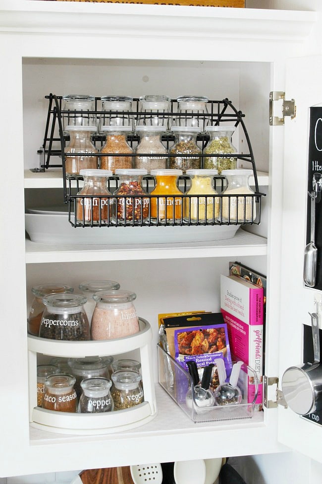 a retractable spice shelf with three tiers