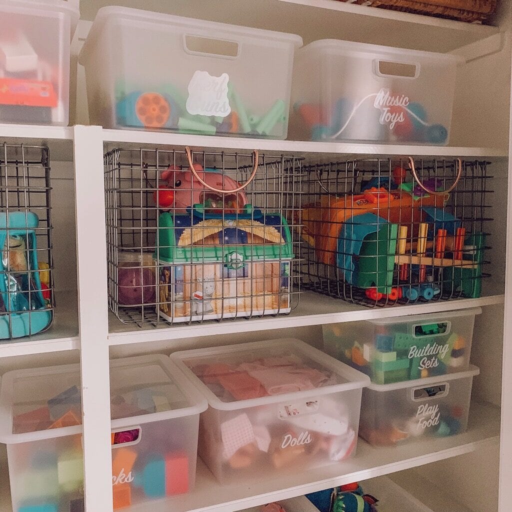 wire and clear bins for toy storage ideas and organization