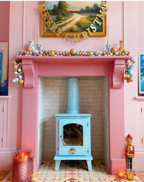 Pink painted fireplace