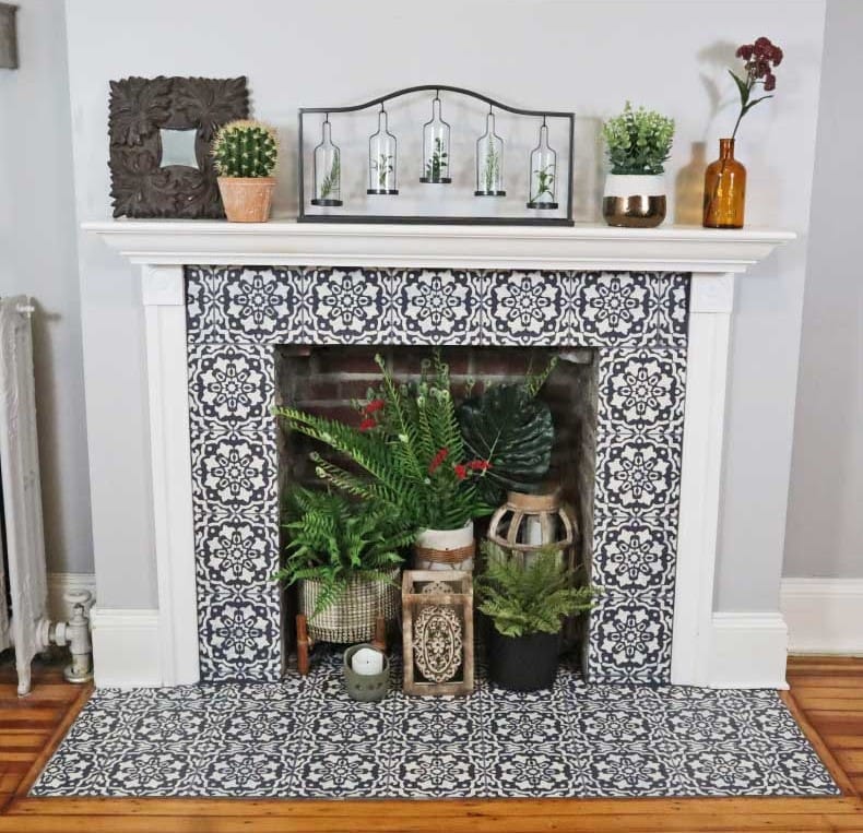 stenciled fireplace