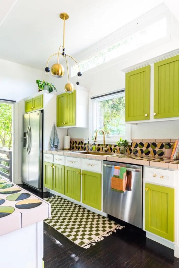 lime colored painted doors on cabinet boxes