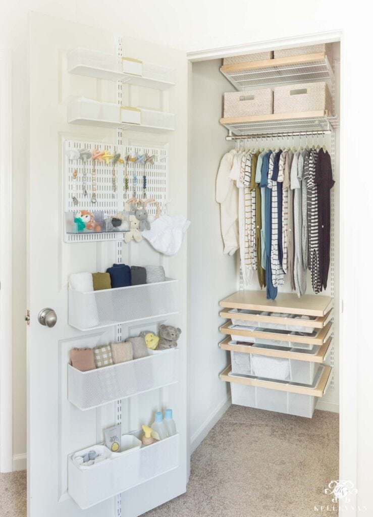 over the door storage system in a baby's closet