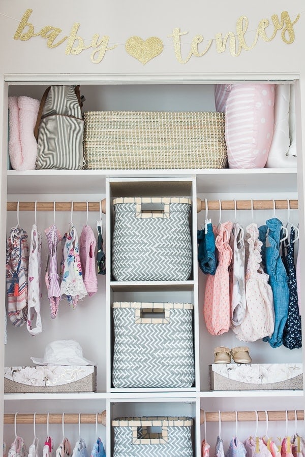 baby closet with organizer bins