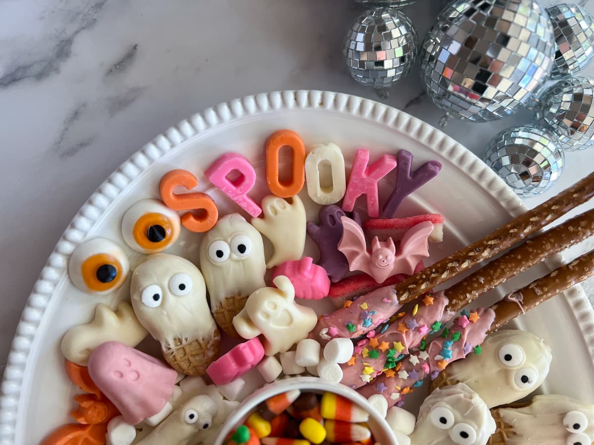 close up of a candy charcuterie board