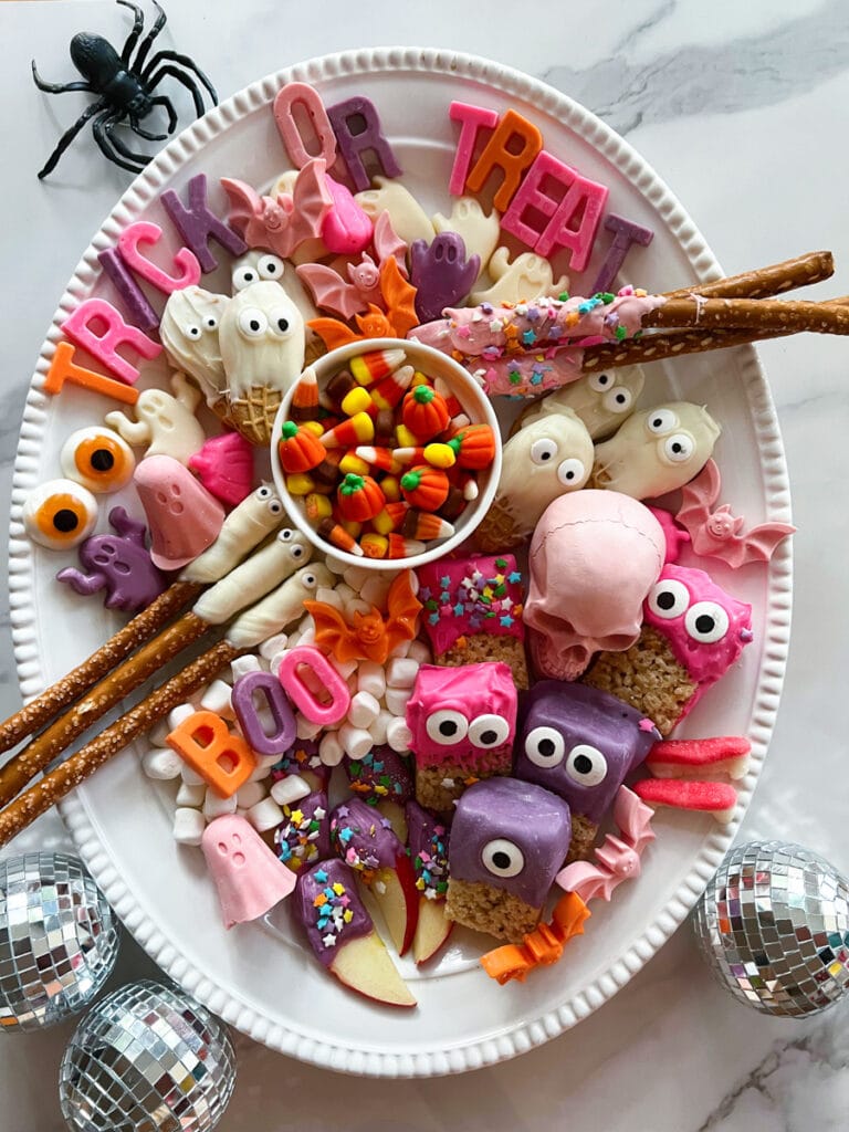 cute and trendy pink Halloween treat platter