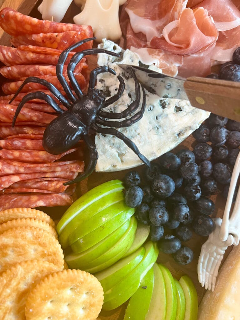 plastic spider decor for Halloween snack tray