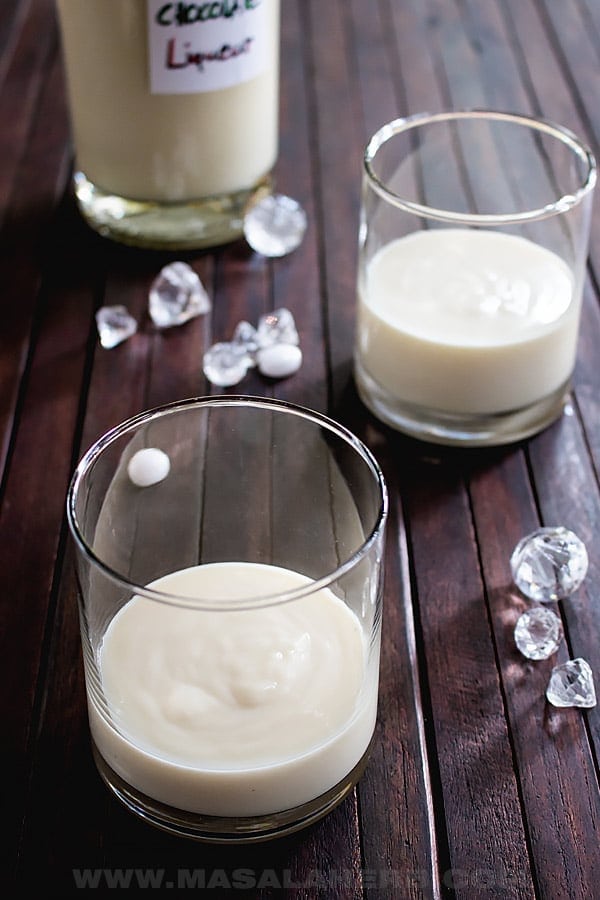 white chocolate liqueur in shot glasses