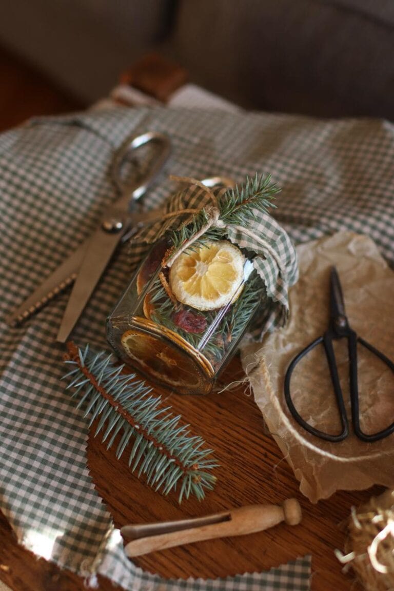 dried orange and rosemary sprigs in a simmer pot gift set