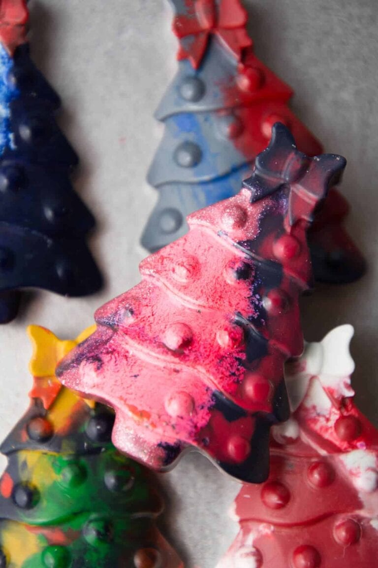DIY Christmas tree crayons close up 