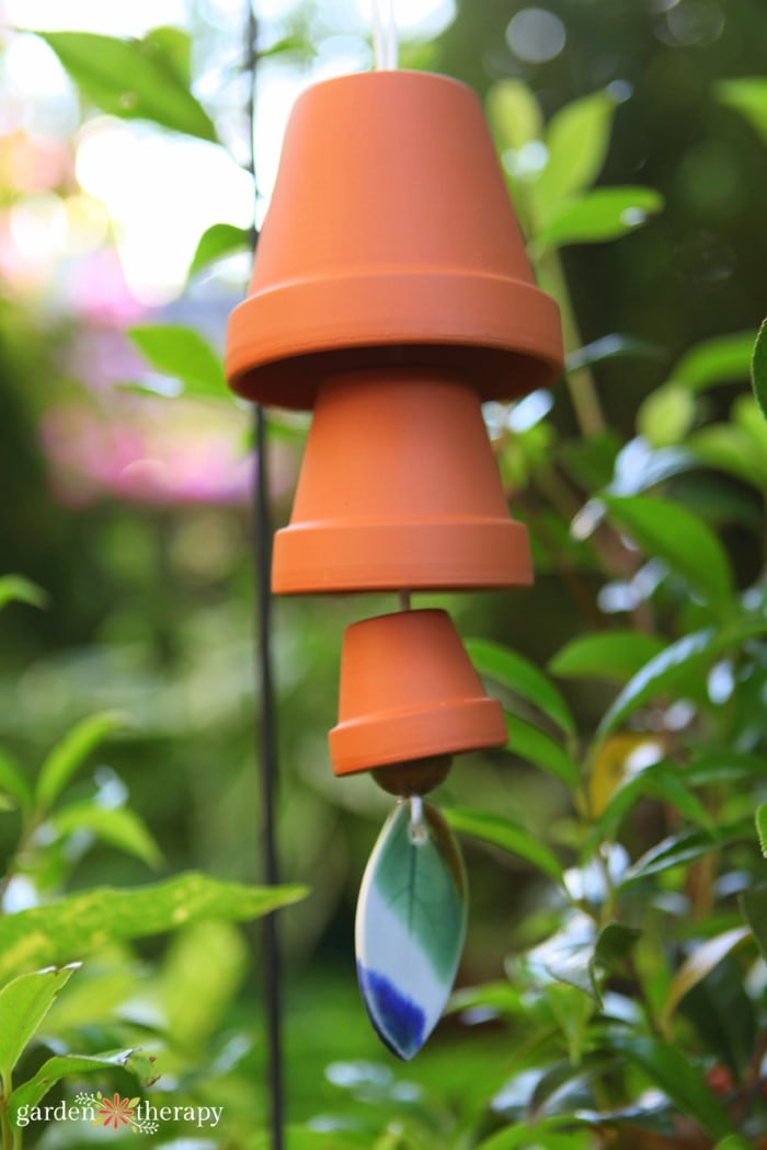 DIY terracotta wind chime with 3 pots