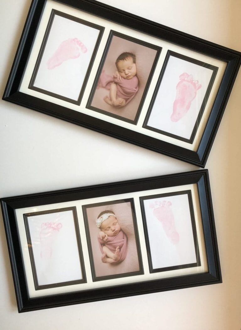 framed baby photos and foot prints