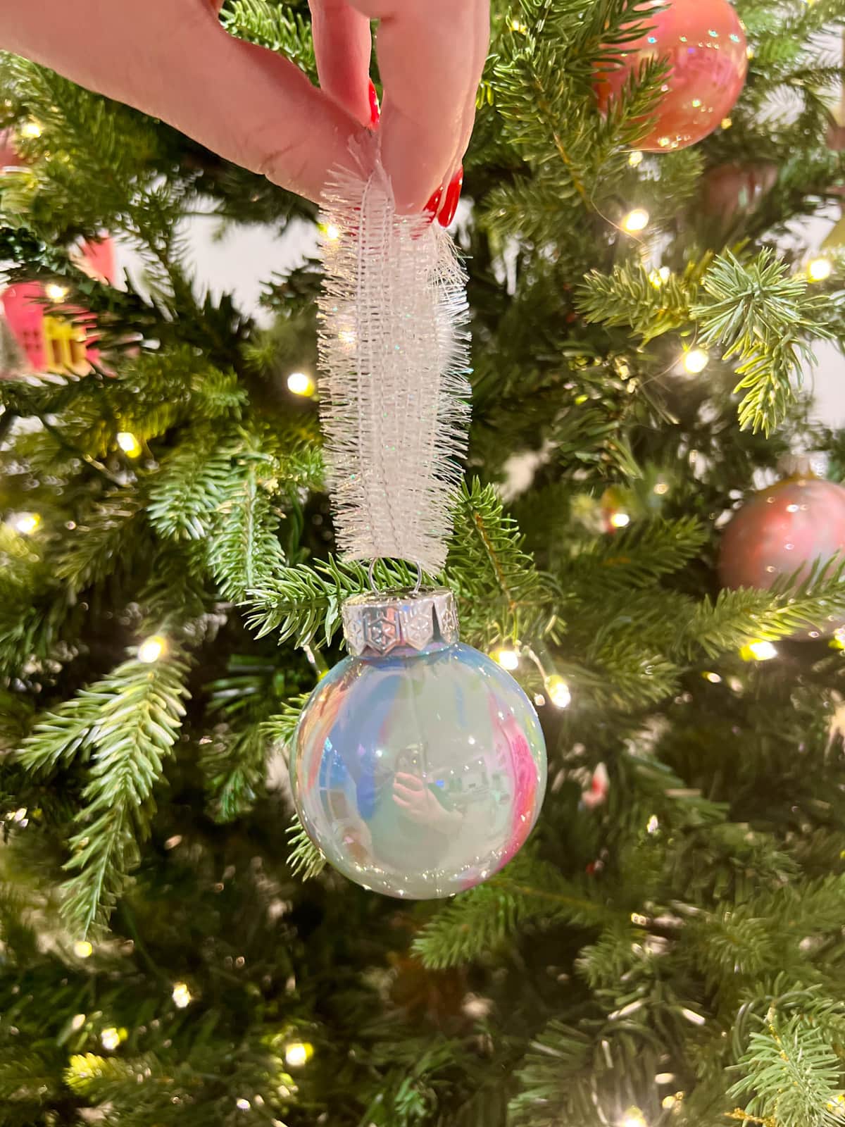 ornament hanging by ribbon