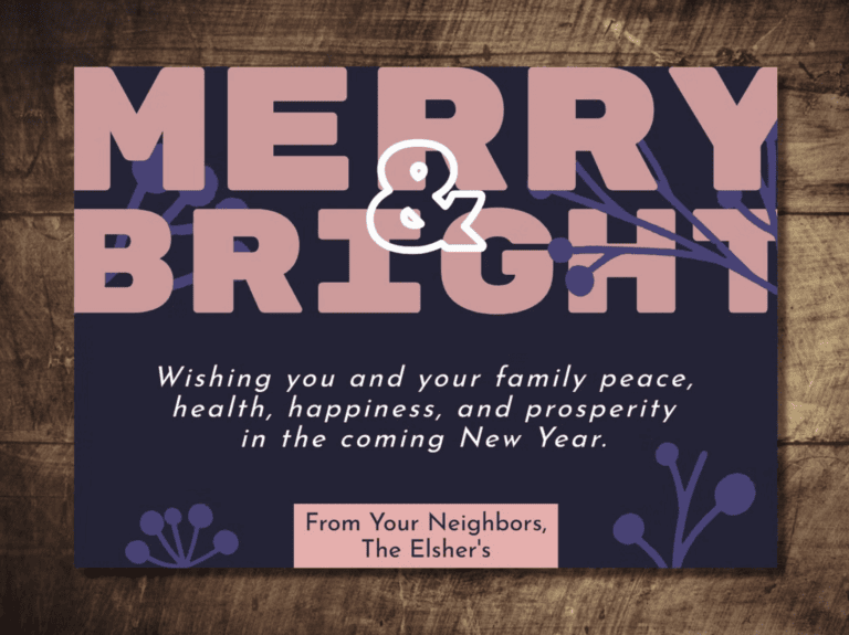 custom family greeting on a pink and black holiday card